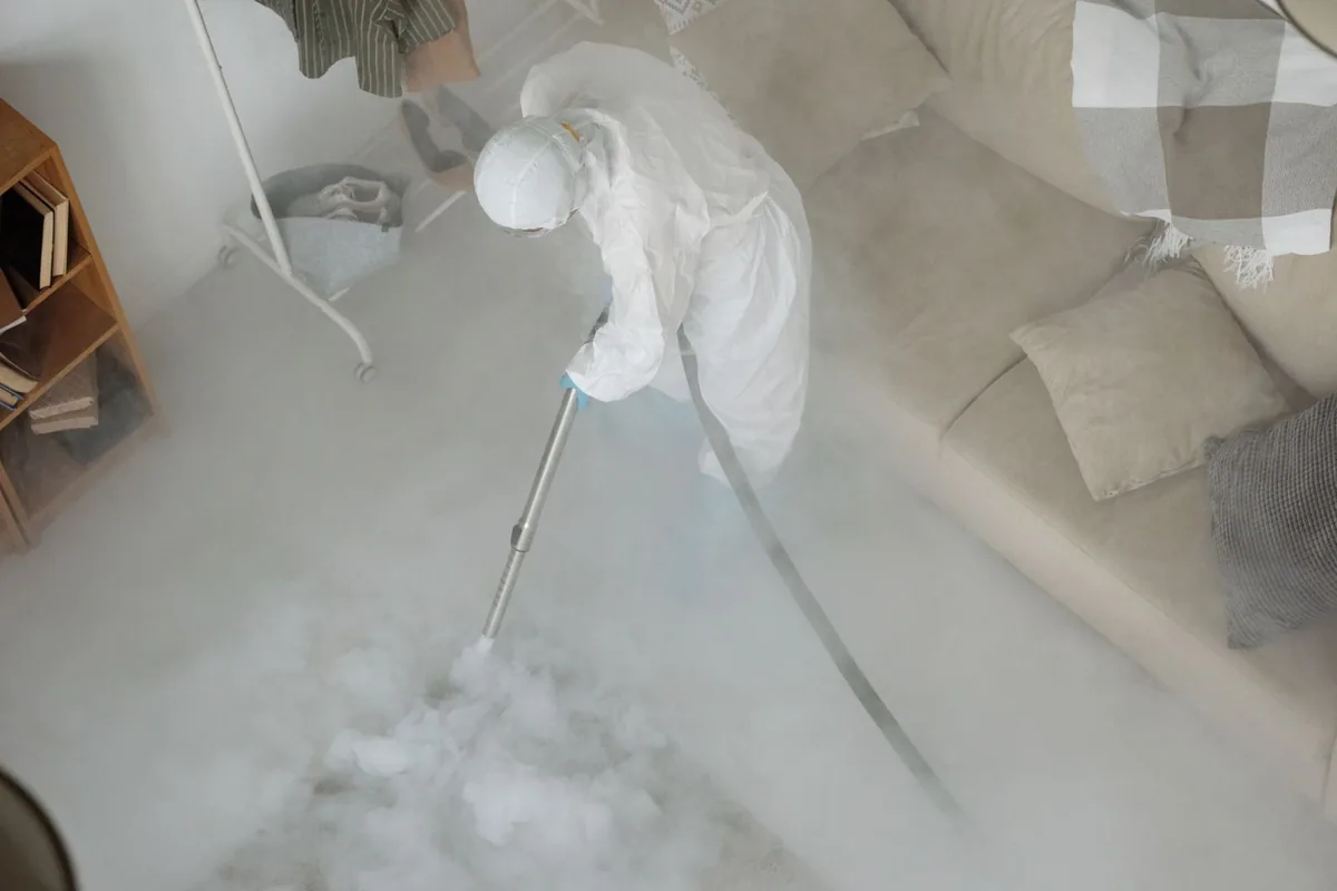 Biohazard cleanup technician in protective equipment, Atlantic Highlands, Jacksonville, FL